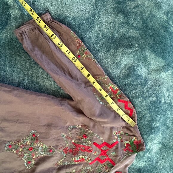 Sole Mio Brown Embroidery Cotton Blouse Size M - Picture 4 of 9
